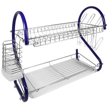 MegaChef 16 Inches Chrome Plated and Plastic Counter Top Drying Dish Rack in Black
